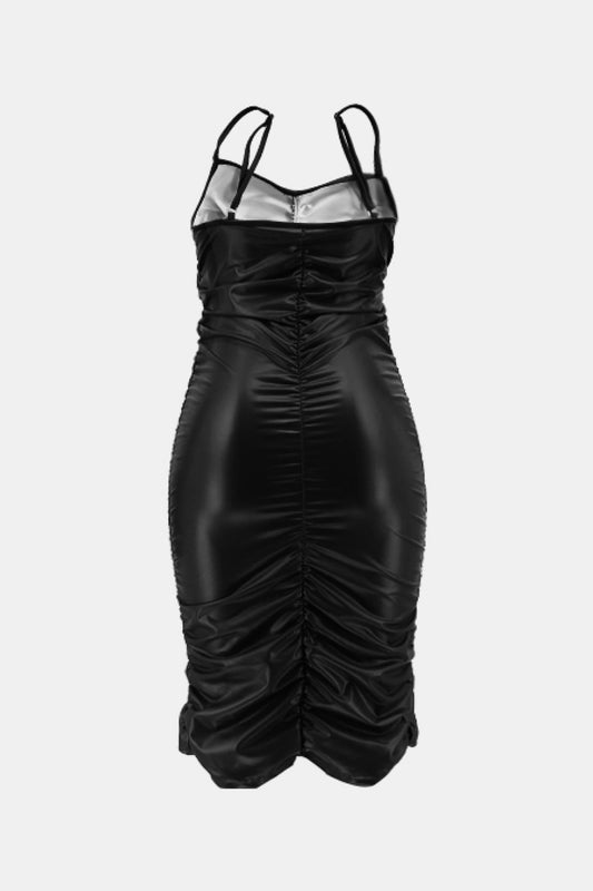 Full Size Spaghetti Strap Cutout Ruched Dress