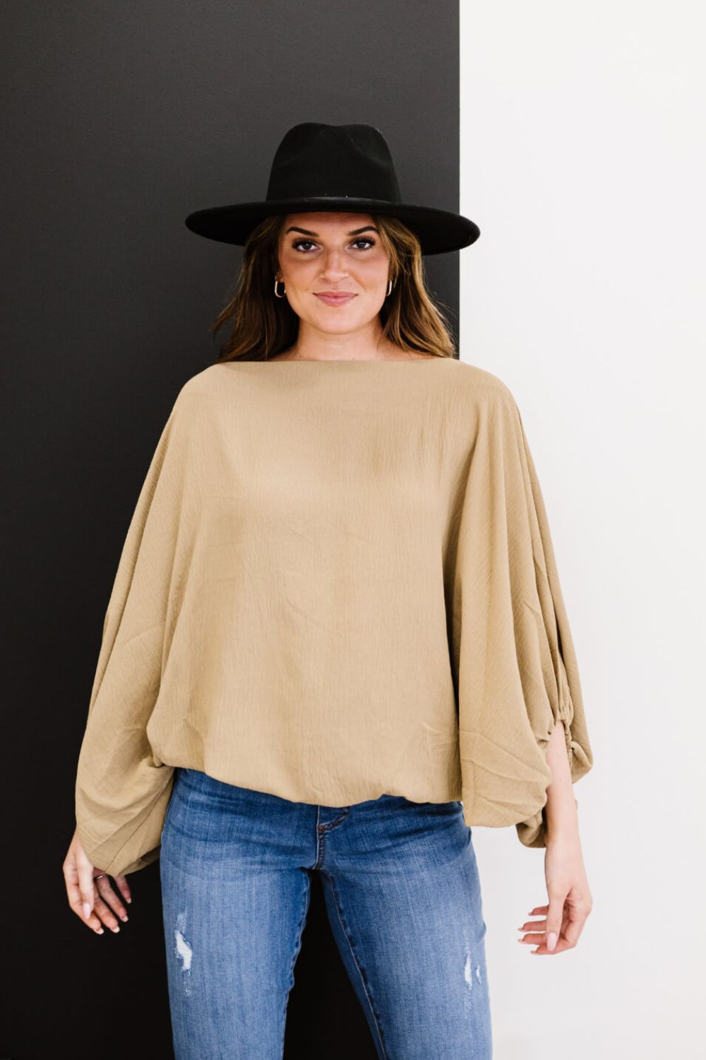 ODDI Blow Me Away Full Size Run Balloon Sleeve Blouse